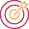 Ikona celu przedstawiająca tarczę z centralnym punktem i strzałą, symbolizująca osiąganie celów i sukces.