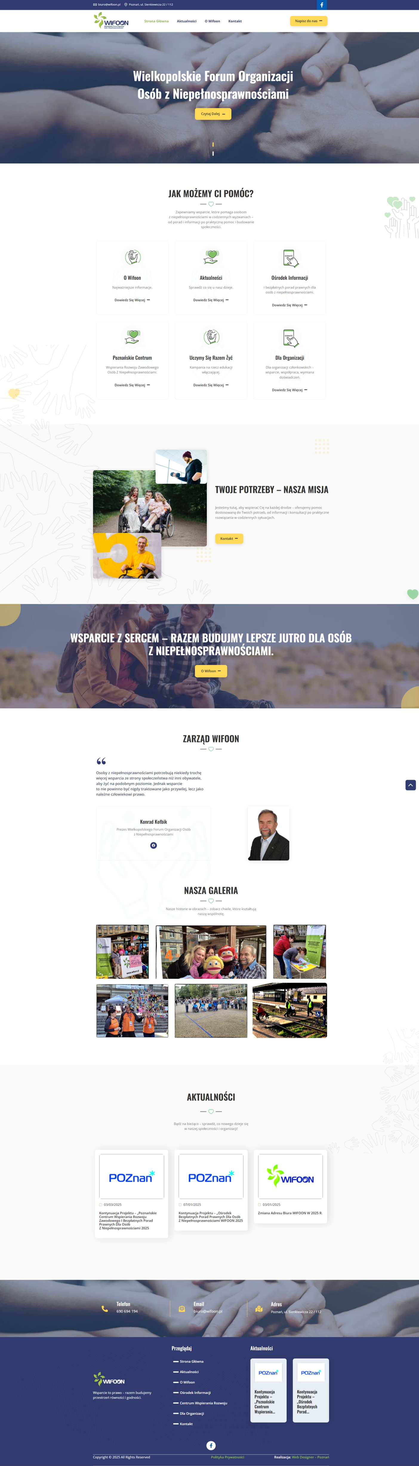 Strona internetowa Wifoon z informacjami o wsparciu dla osób z niepełnosprawnościami.